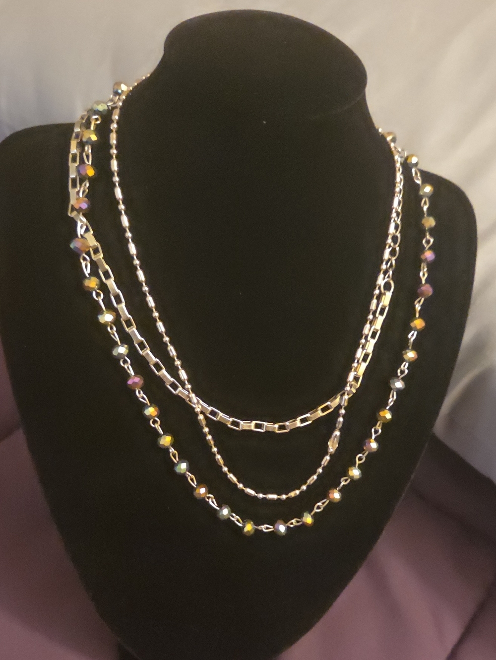 American Eagle Silver Tone and Iridescent Bead Necklace - Women Jewelry